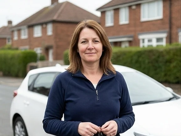 Sarah Whitfield, Grade A instructor, beside the learner car