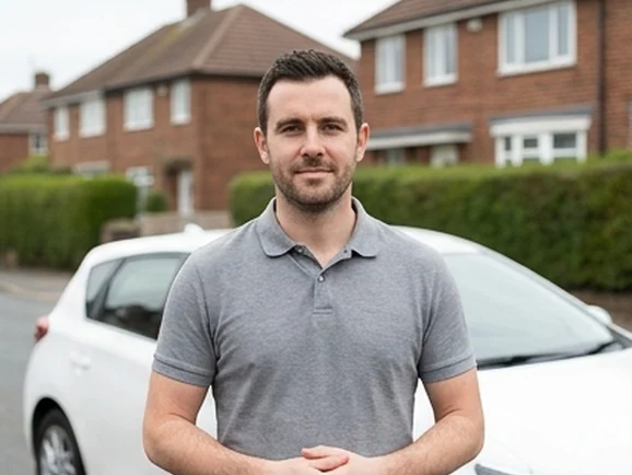 James Kerr, Grade A instructor, beside the learner car