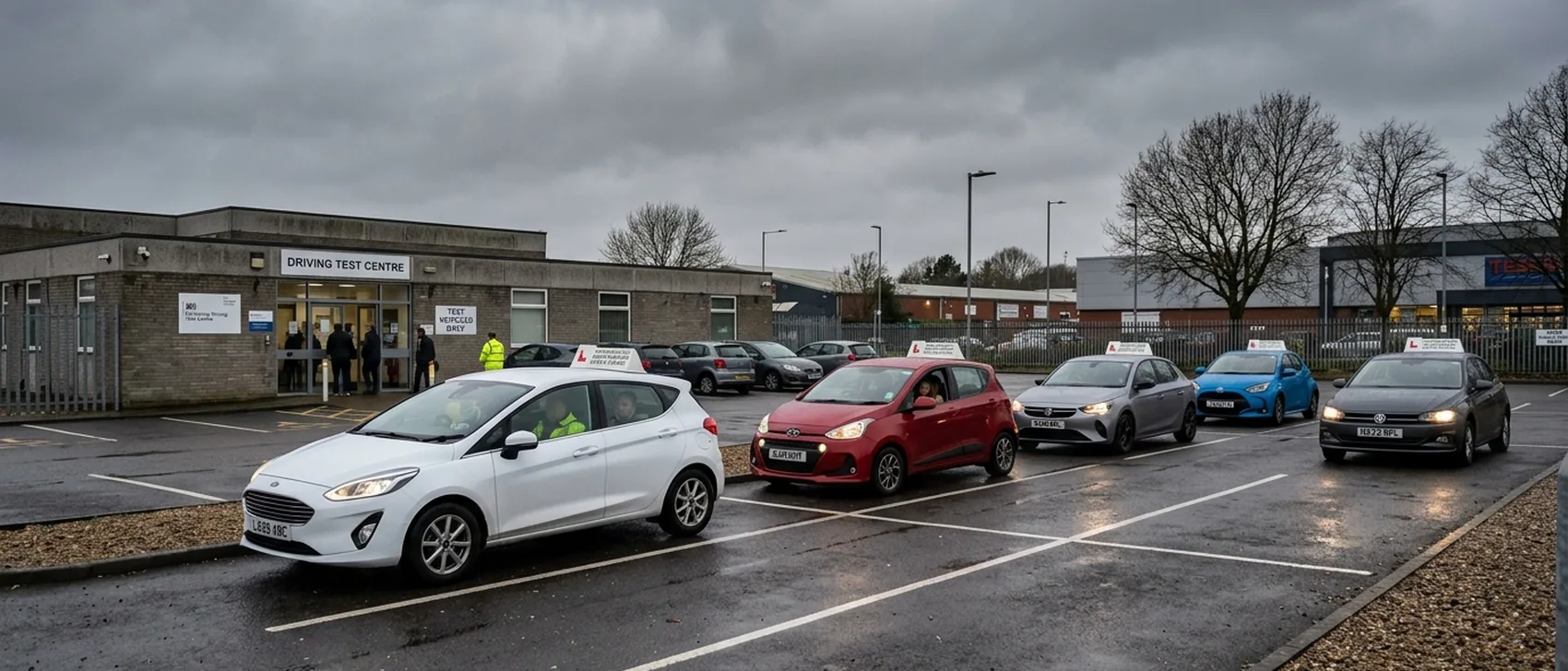 Cars waiting outside the driving test centre