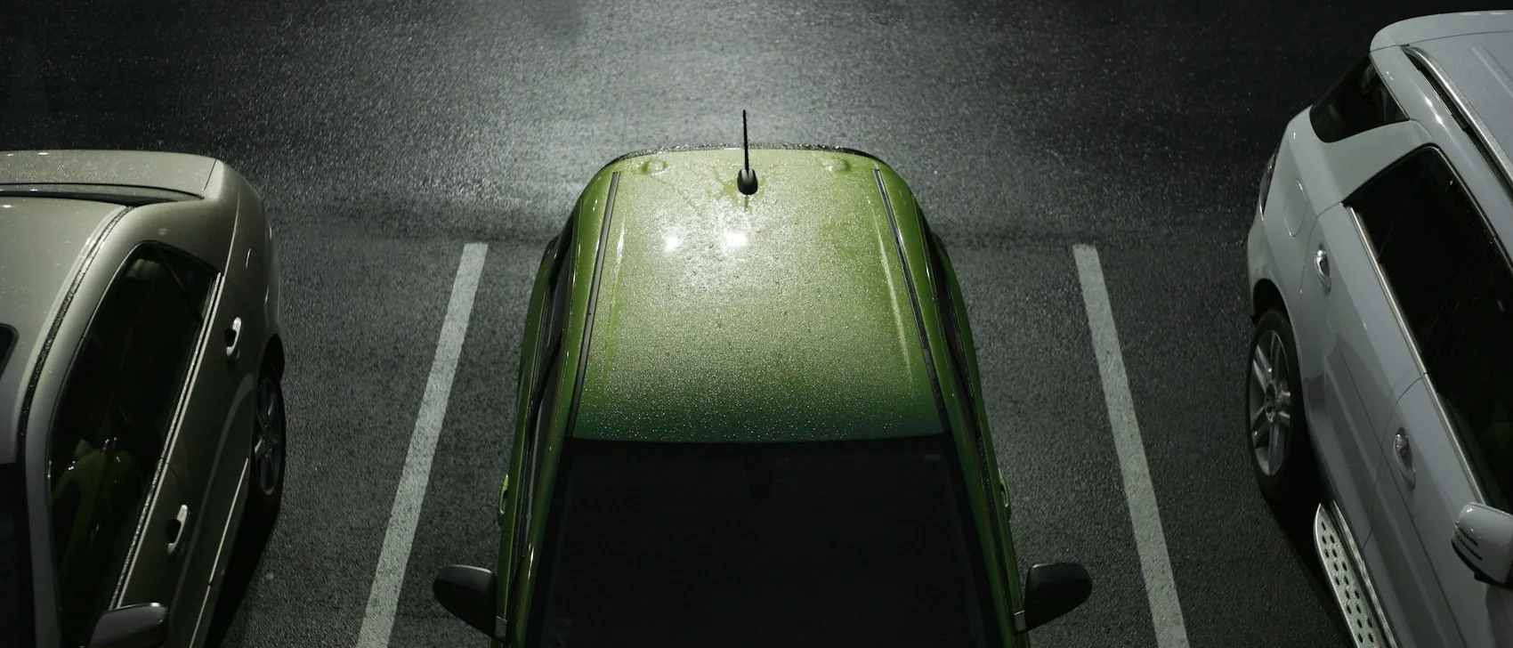 a car in a bay from above