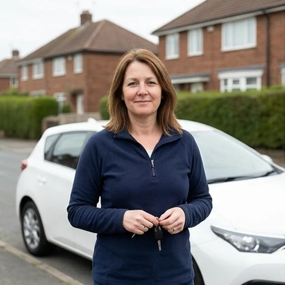 Sarah Whitfield, Grade A instructor, beside the learner car