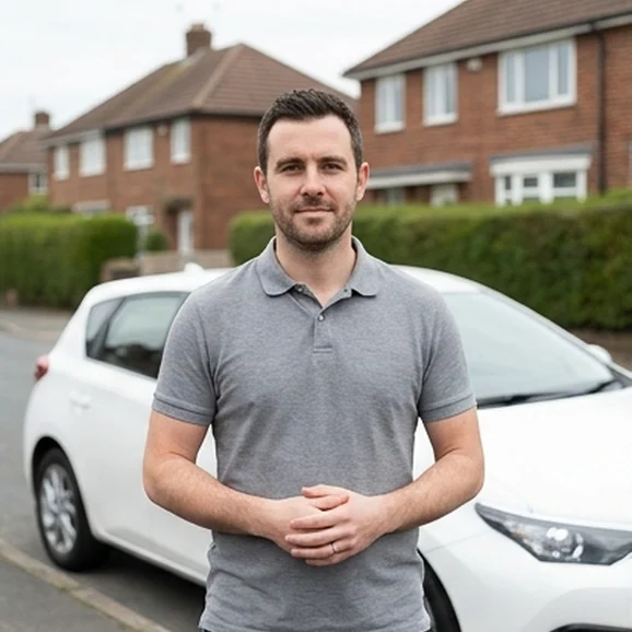 James Kerr, Grade A instructor, beside the learner car