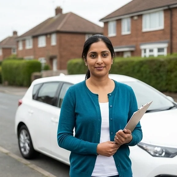 Anita Desai, Grade A instructor, beside the learner car