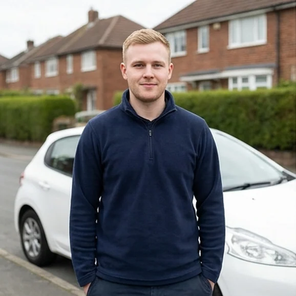 Tom Rigby, Grade B instructor, beside the learner car