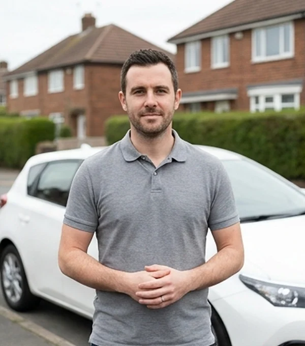 James Kerr, Grade A instructor, beside the learner car