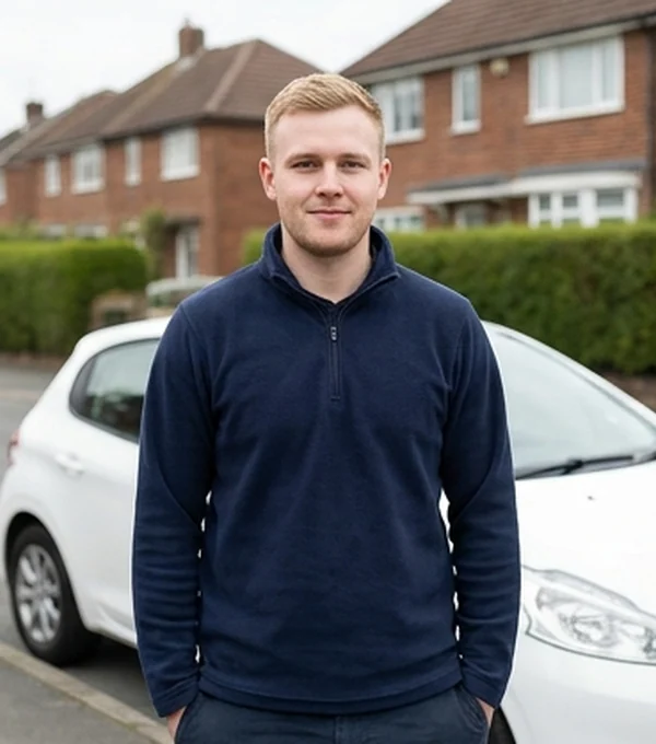 Tom Rigby, Grade B instructor, beside the learner car