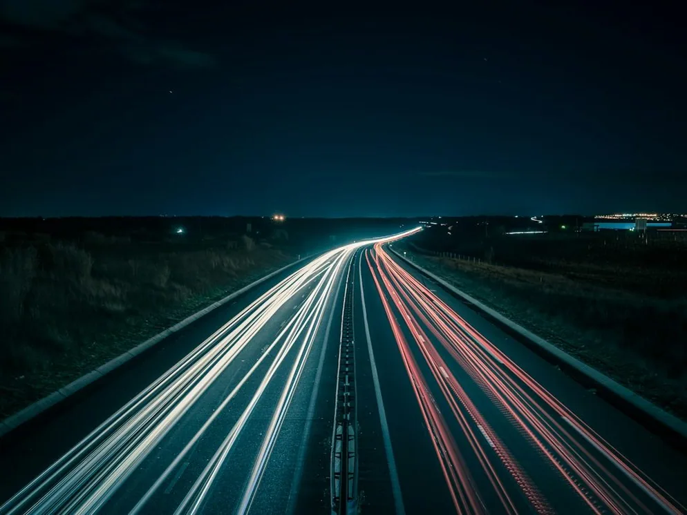 motorway driving, light trails