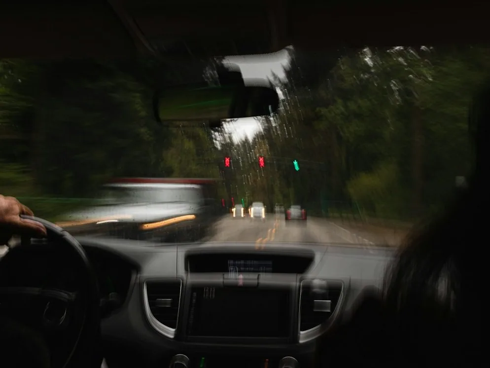 driving at night, the view ahead